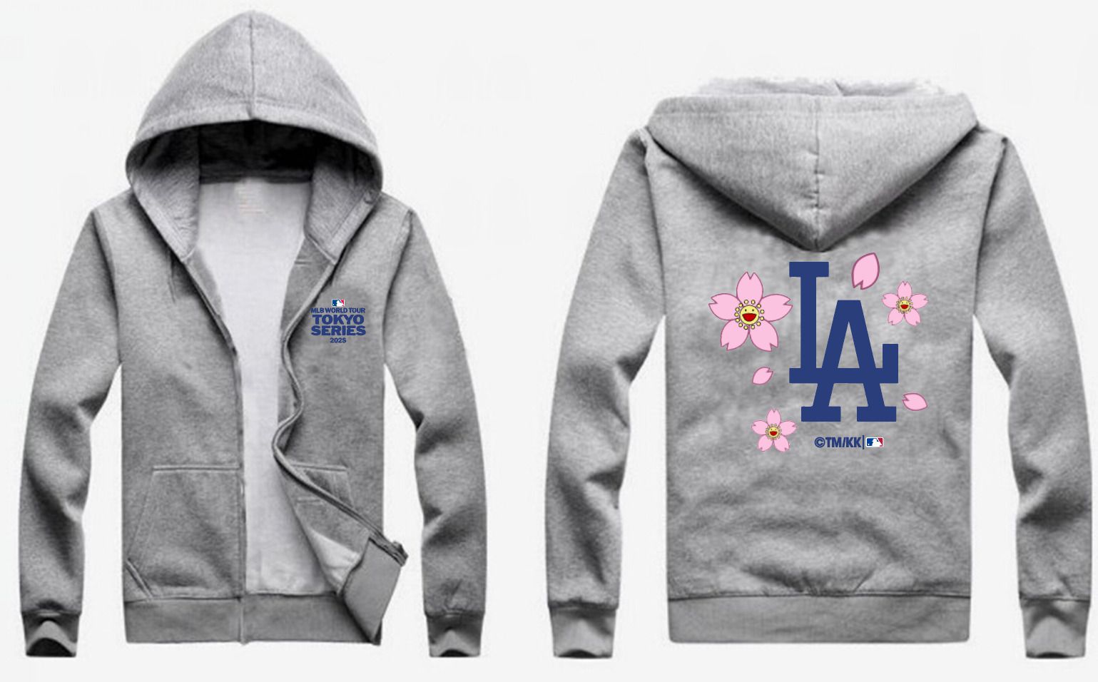 Men Los Angeles Dodgers Blank Grey Zipper hoodie 2025 MLB Jersey style 2